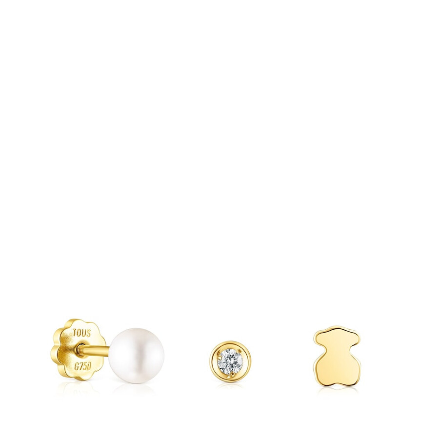 packung goldener tous pearl ohrpiercings mit diamant und perle
