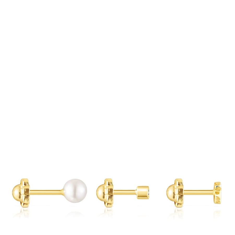 packung goldener tous pearl ohrpiercings mit diamant und perle