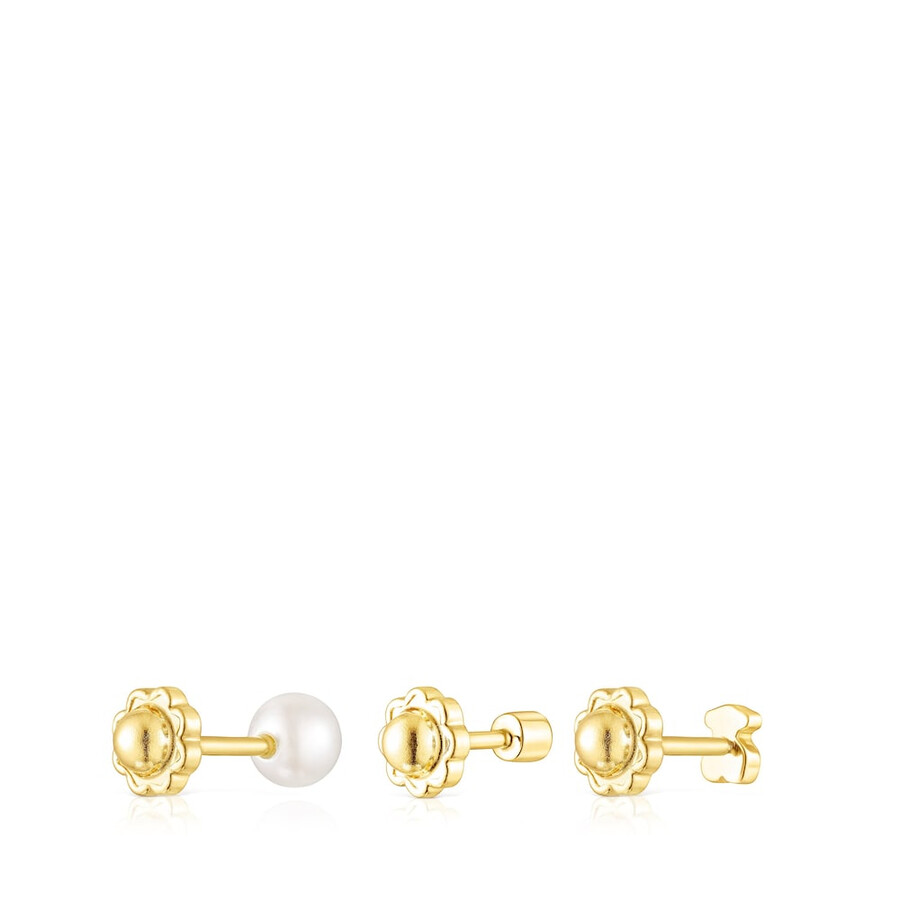 packung goldener tous pearl ohrpiercings mit diamant und perle