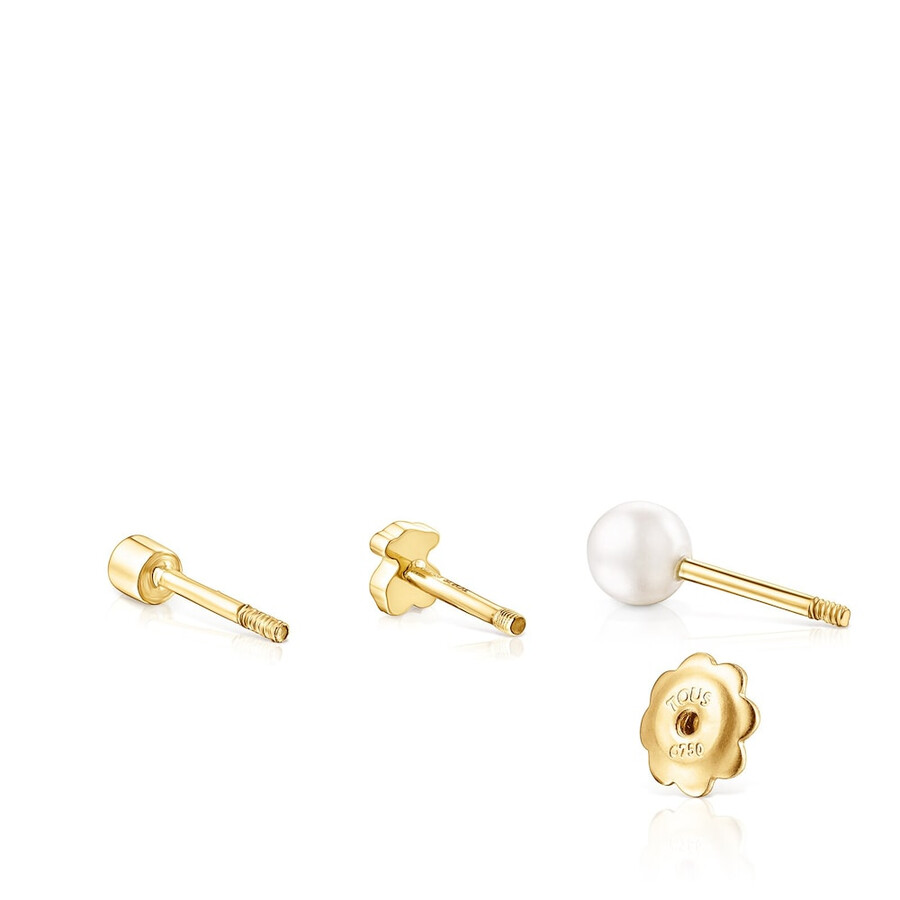 packung goldener tous pearl ohrpiercings mit diamant und perle