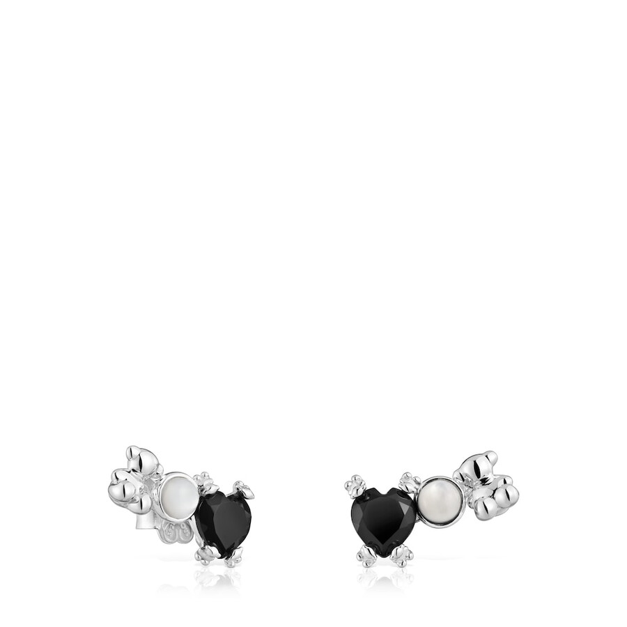 ohrringe „climber in silberfarben mit bärenmotiv onyx und perlmutt