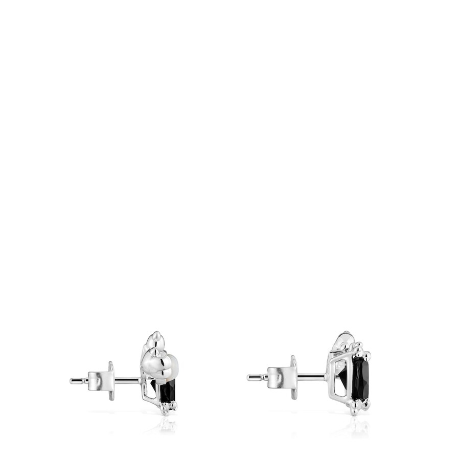 ohrringe „climber in silberfarben mit bärenmotiv onyx und perlmutt