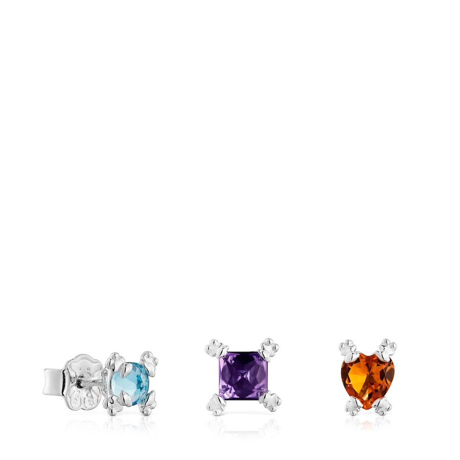 set aus drei silbernen color pills ohrringen mit edelsteinen