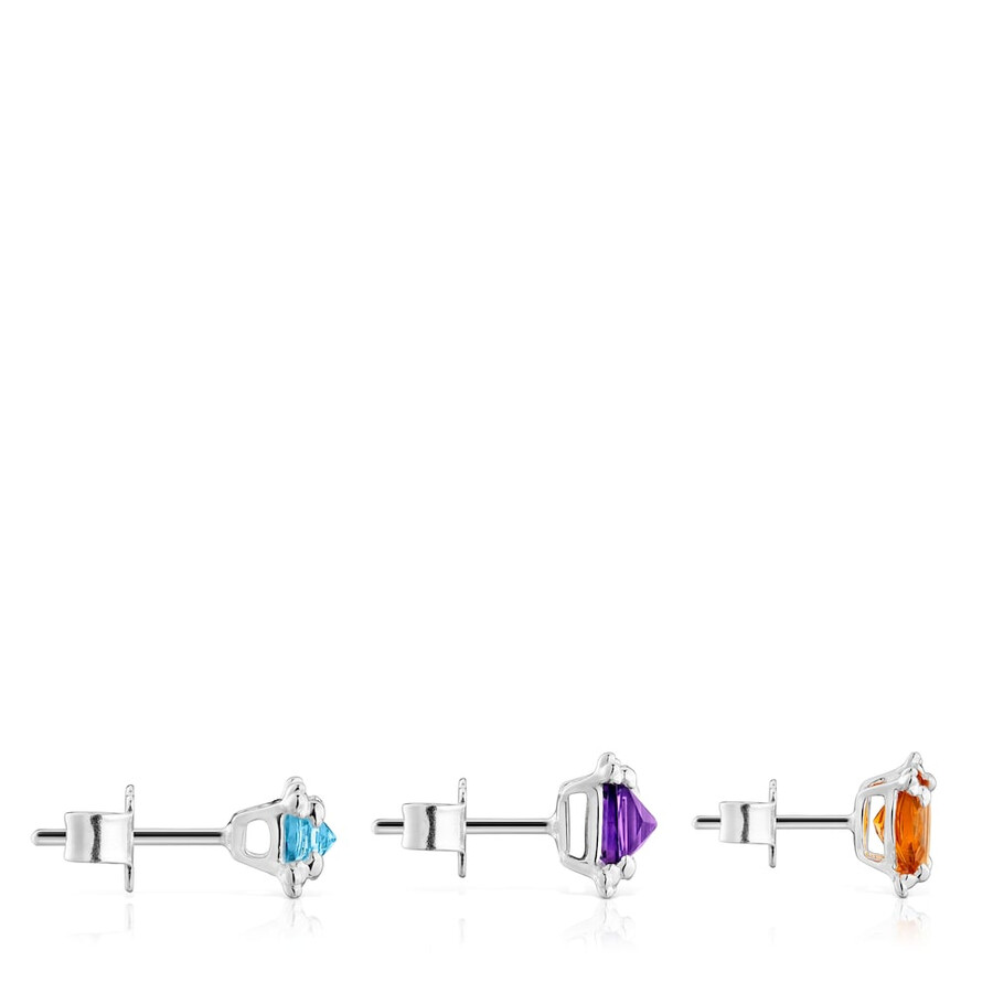 set aus drei silbernen color pills ohrringen mit edelsteinen