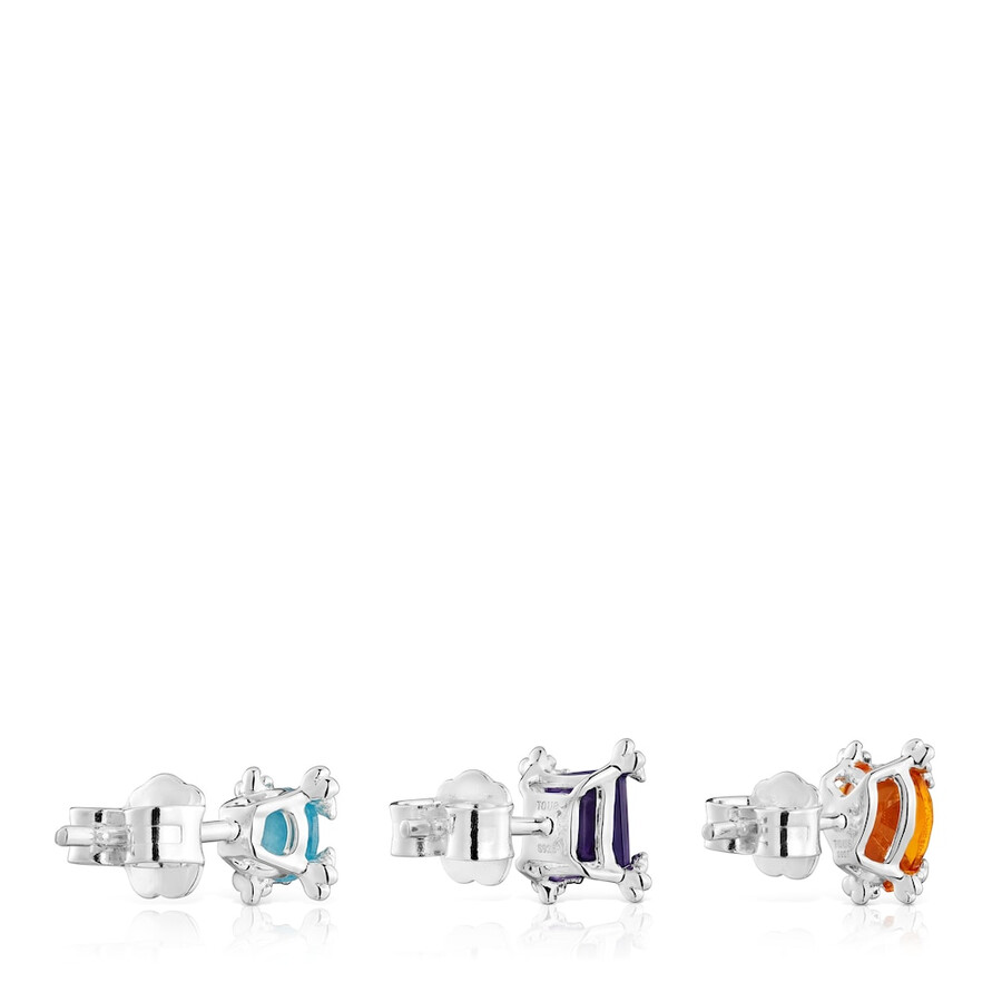 set aus drei silbernen color pills ohrringen mit edelsteinen