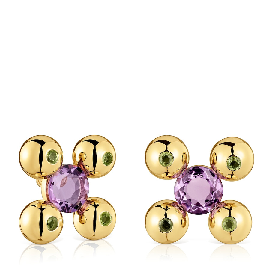 kurze ohrringe mit 18-karätiger vergoldung auf silber amethyst und peridot von sugar party