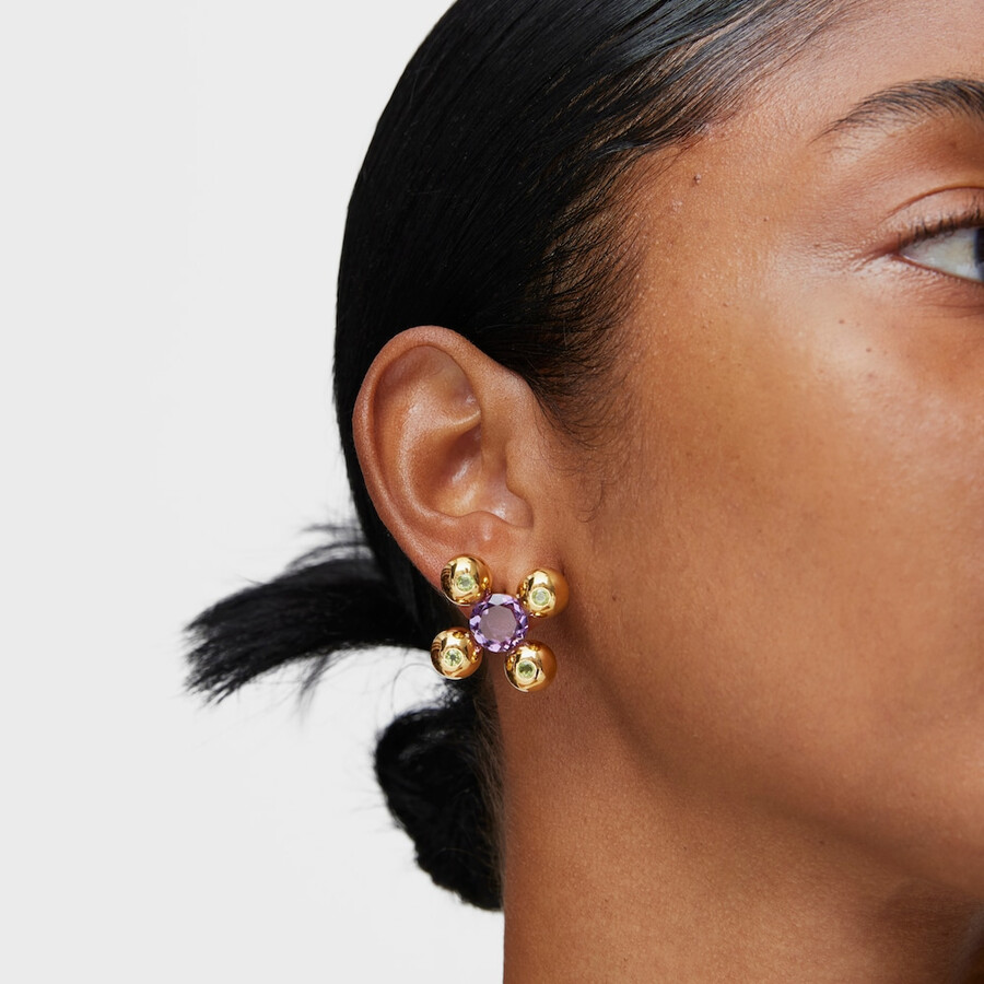 kurze ohrringe mit 18-karätiger vergoldung auf silber amethyst und peridot von sugar party