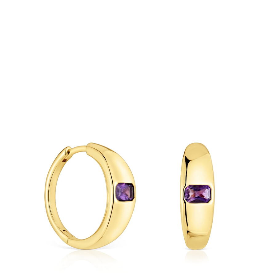 kurze creolen mit 18-karätiger vergoldung auf silber und amethyst tous basic colors