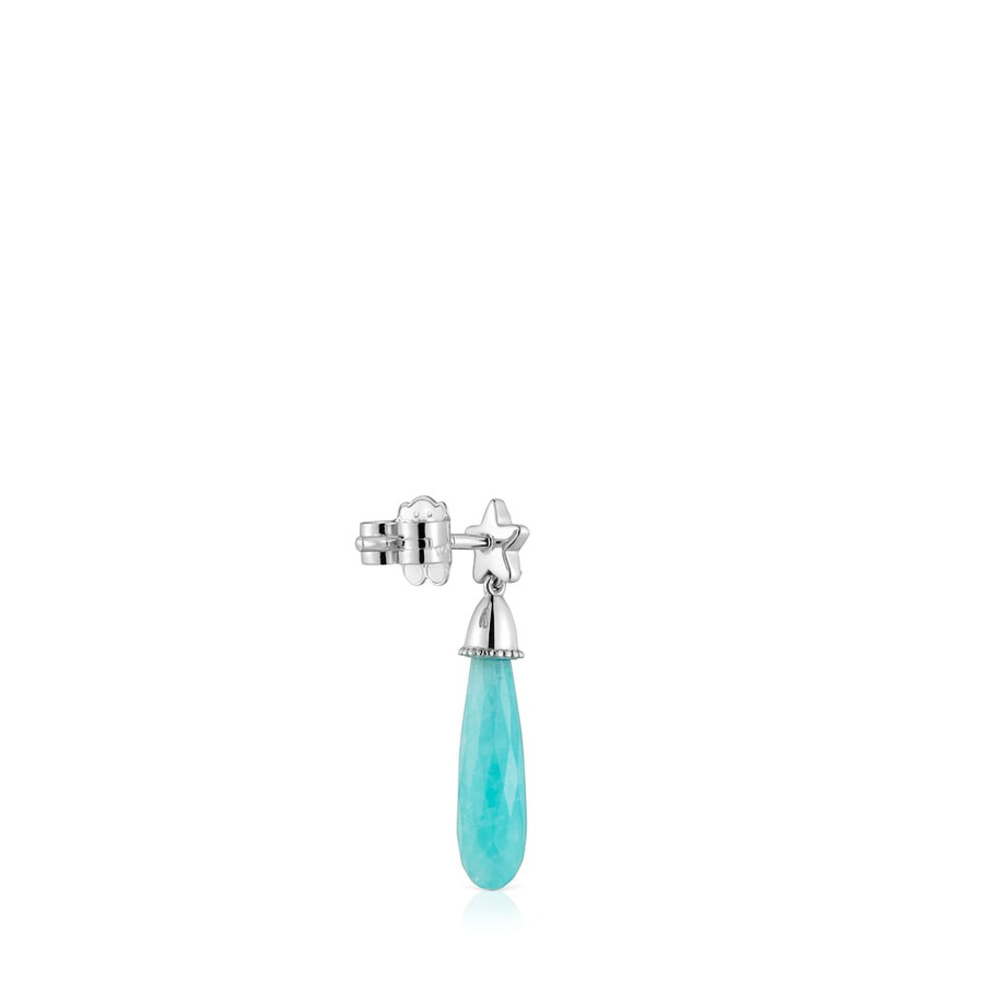 kurzer einzelner sternohrring aus weißgold mit diamanten und amazonit tous grain