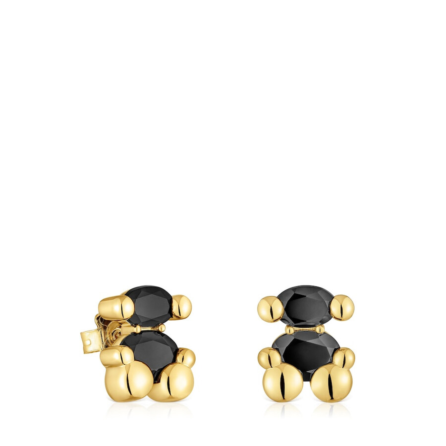 ohrringe 14 mm 18 karat vergoldetes silber mit onyx-bärenmotiv farbe bär