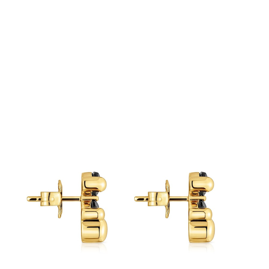 ohrringe 14 mm 18 karat vergoldetes silber mit onyx-bärenmotiv farbe bär