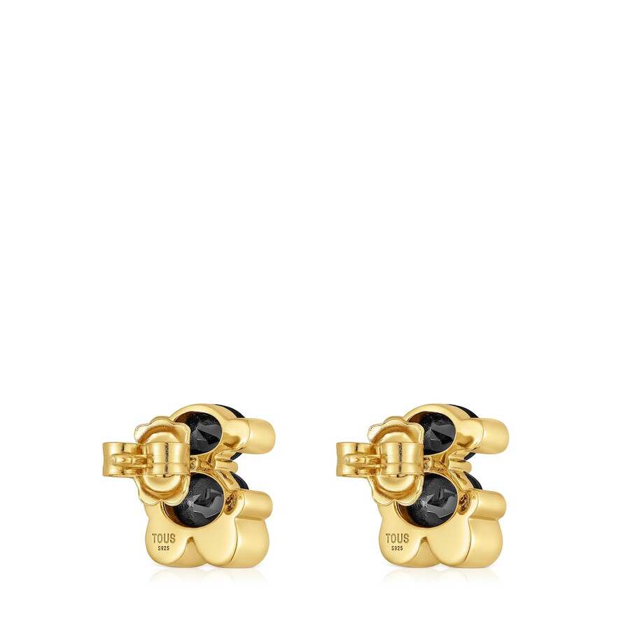 ohrringe 14 mm 18 karat vergoldetes silber mit onyx-bärenmotiv farbe bär