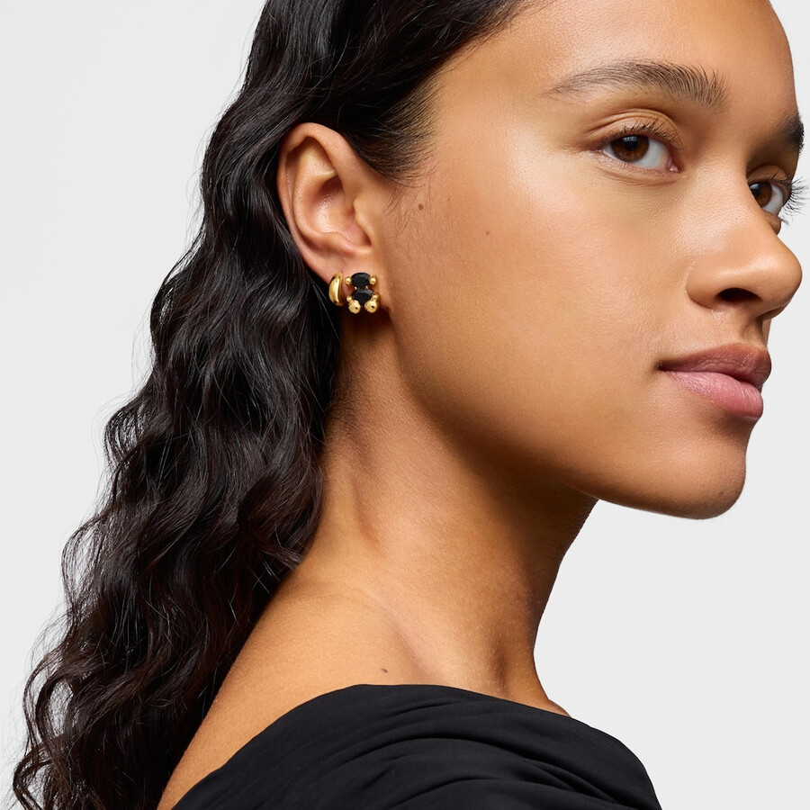 ohrringe 14 mm 18 karat vergoldetes silber mit onyx-bärenmotiv farbe bär
