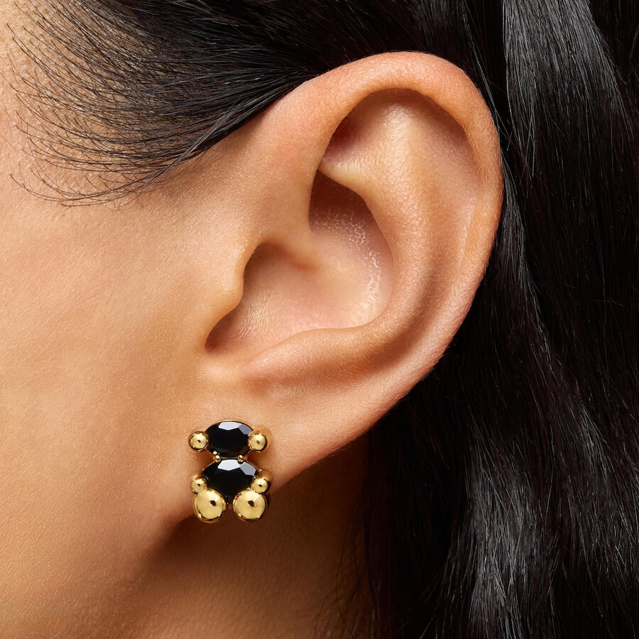 ohrringe 14 mm 18 karat vergoldetes silber mit onyx-bärenmotiv farbe bär
