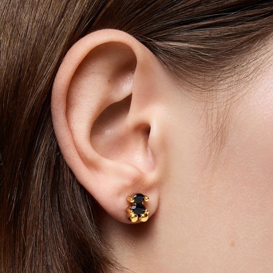 ohrringe mit bärenmotiv 8 mm 18 karat vergoldet auf silber und onyx farbe bär