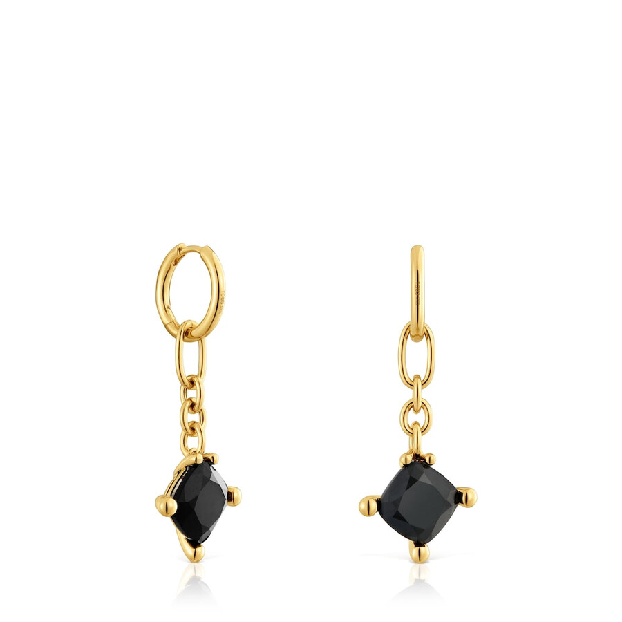 lange 18-karätig vergoldete silbercreolen mit onyx farbe schwarz