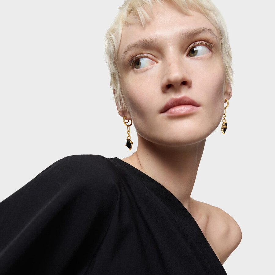 lange 18-karätig vergoldete silbercreolen mit onyx farbe schwarz