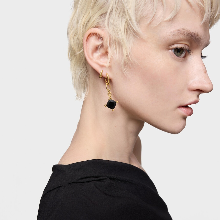 lange 18-karätig vergoldete silbercreolen mit onyx farbe schwarz