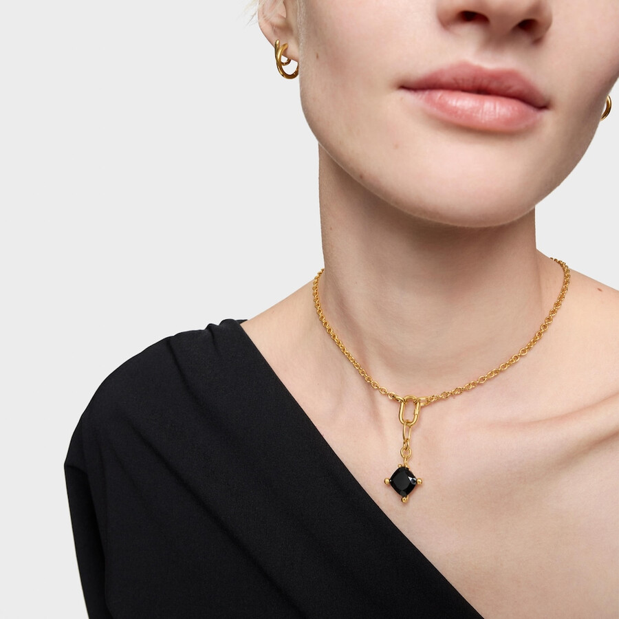 lange 18-karätig vergoldete silbercreolen mit onyx farbe schwarz