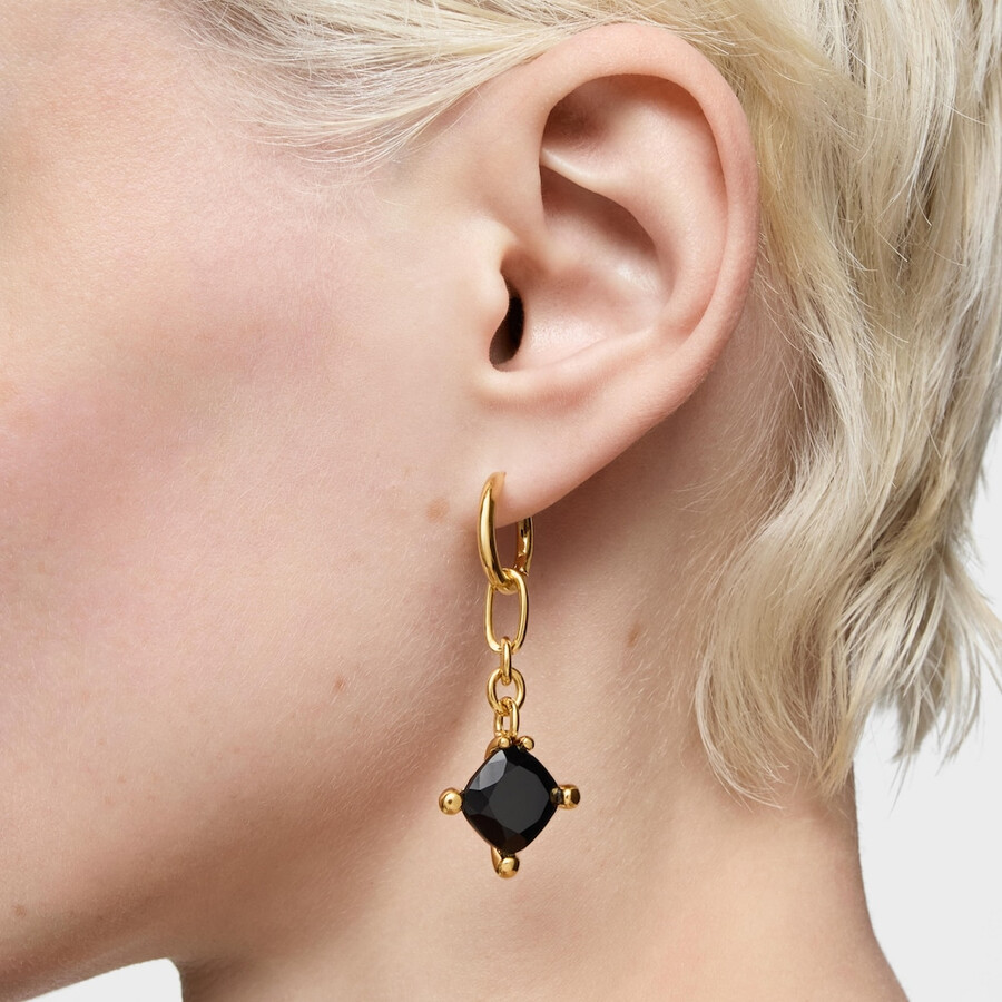 lange 18-karätig vergoldete silbercreolen mit onyx farbe schwarz