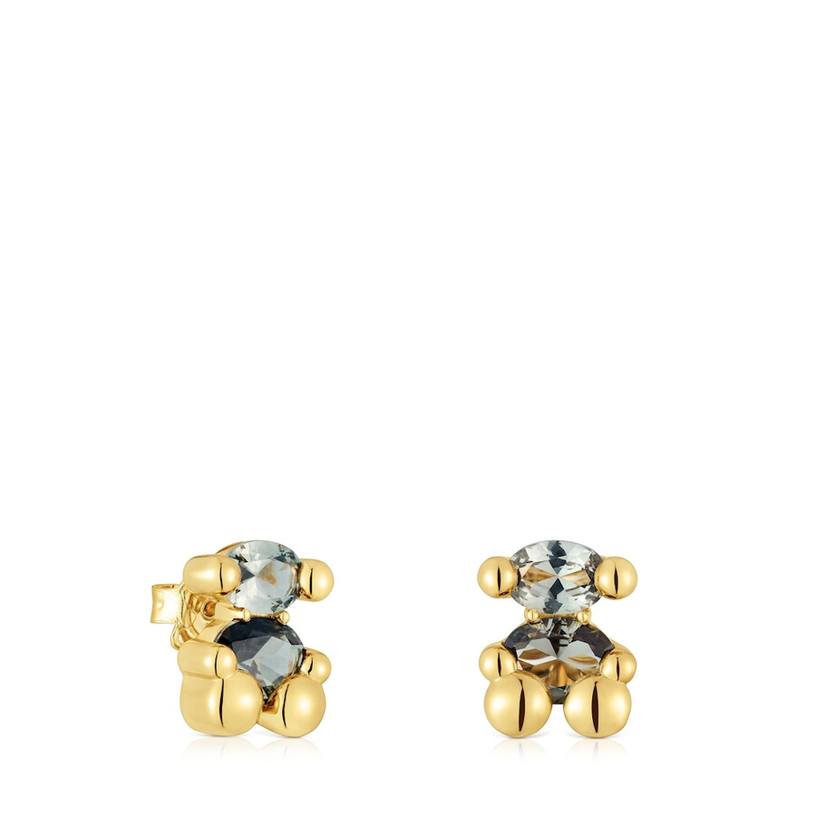 ohrringe mit bärenmotiv aus 13 mm großem silber 18-karätiger vergoldung und im labor gezüchtetem grünem spinell farbe bär lgg.