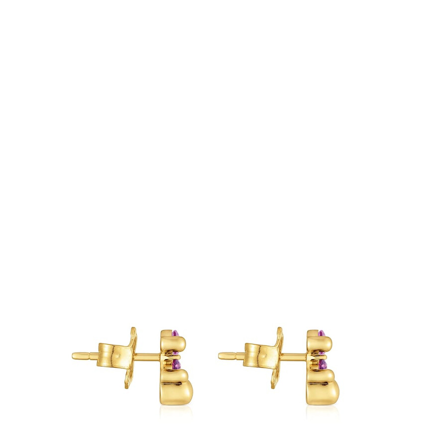 ohrringe mit bärenmotiv 8 mm 18 karat vergoldet aus silber mit im labor gezüchtetem lilafarbenem saphir farbe bär lgg.