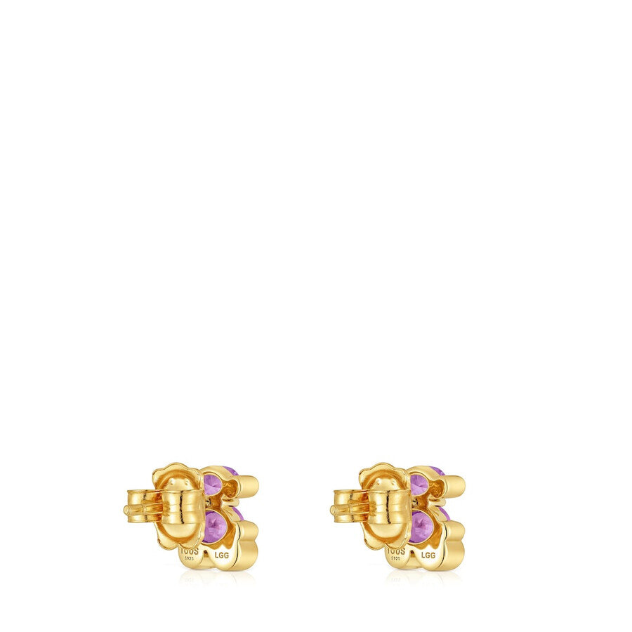 ohrringe mit bärenmotiv 8 mm 18 karat vergoldet aus silber mit im labor gezüchtetem lilafarbenem saphir farbe bär lgg.