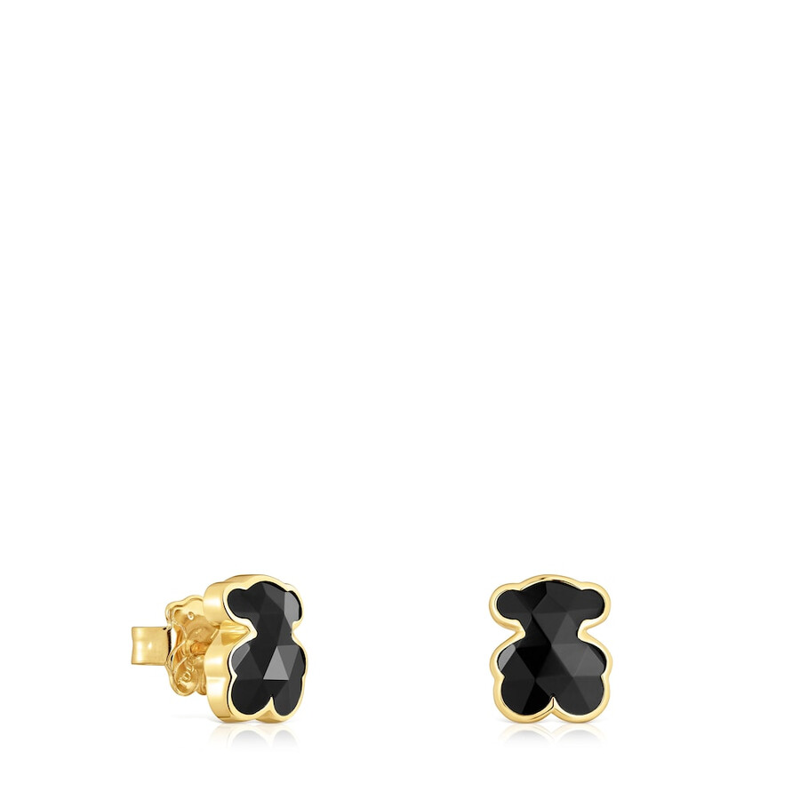10 mm große bärenohrringe aus 18-karätigem gold über silber und onyx tous icon color