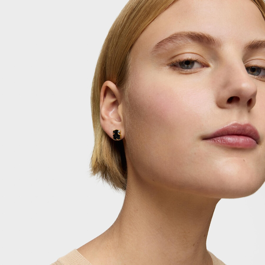 10 mm große bärenohrringe aus 18-karätigem gold über silber und onyx tous icon color