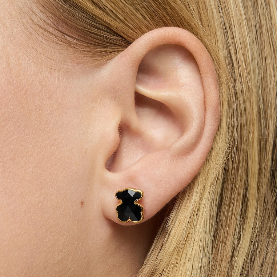 10 mm große bärenohrringe aus 18-karätigem gold über silber und onyx tous icon color