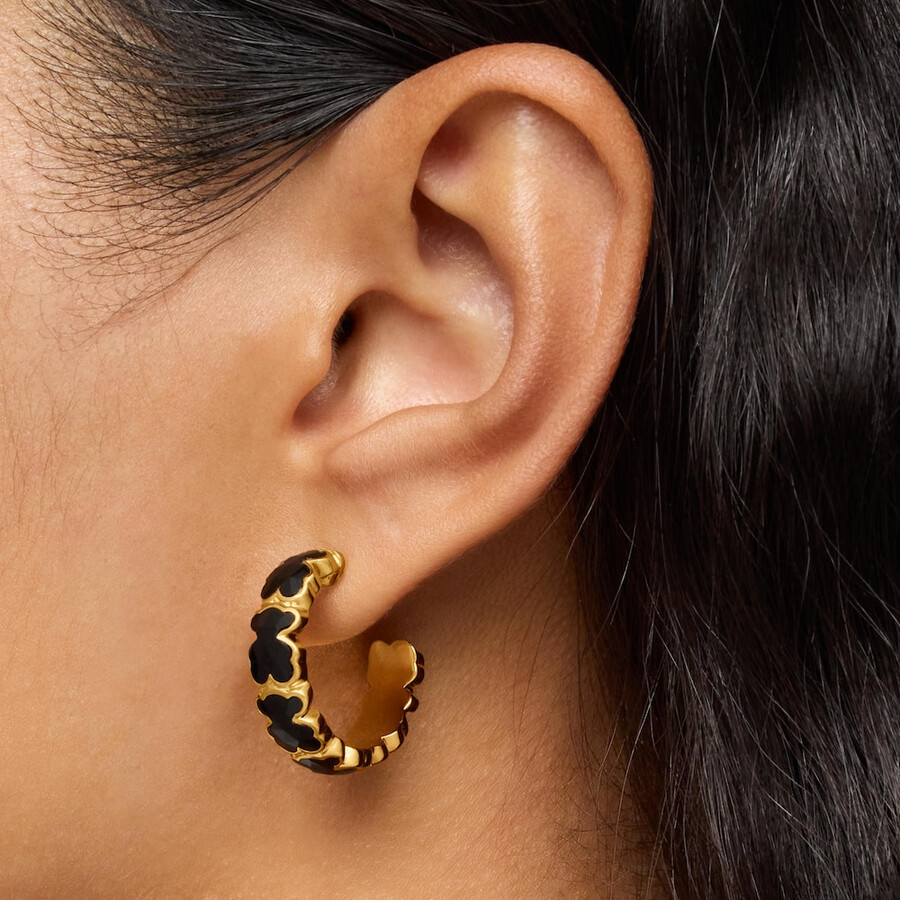 ohrringe aus 18-karätigem gold über silber mit onyx-bärenmotiv tous icon color