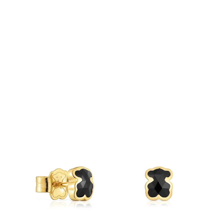 6 mm große bärenohrringe aus 18-karätig vergoldetem silber mit onyx tous icon color