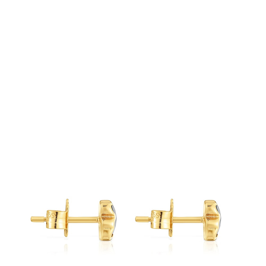 6 mm große bärenohrringe aus 18-karätig vergoldetem silber mit onyx tous icon color