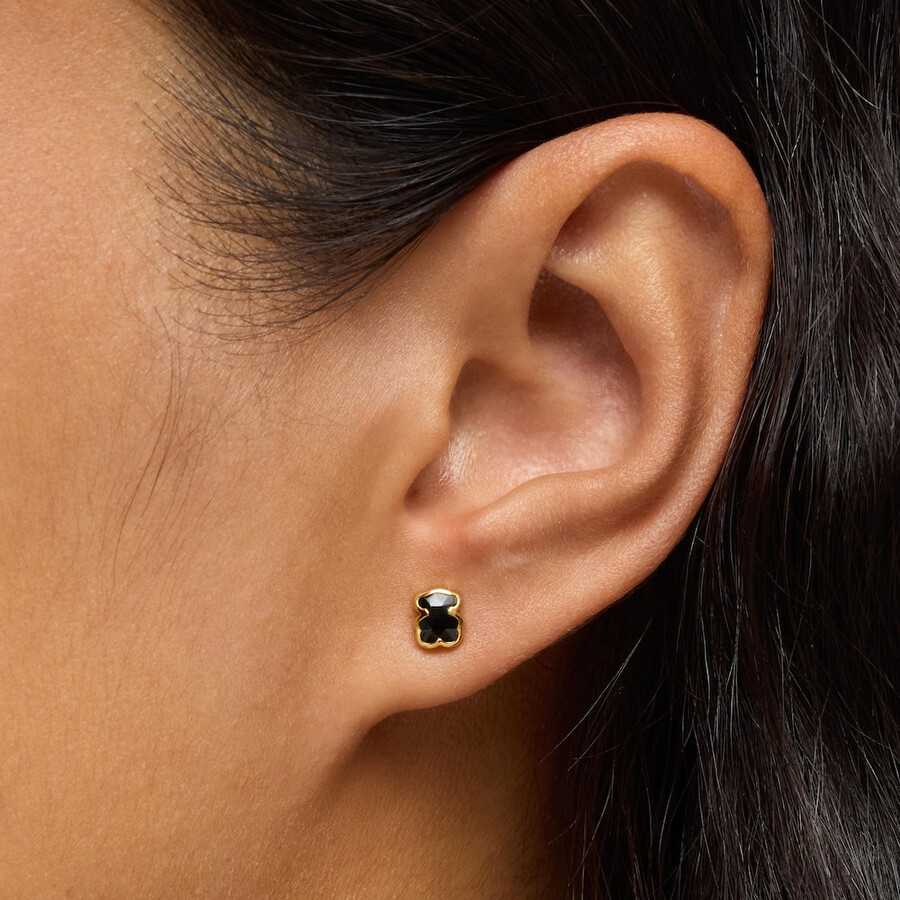 6 mm große bärenohrringe aus 18-karätig vergoldetem silber mit onyx tous icon color