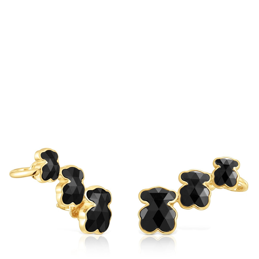 ohrringe „climber aus 18-karätigem gold über silber mit onyx-bärenmotiven tous icon color