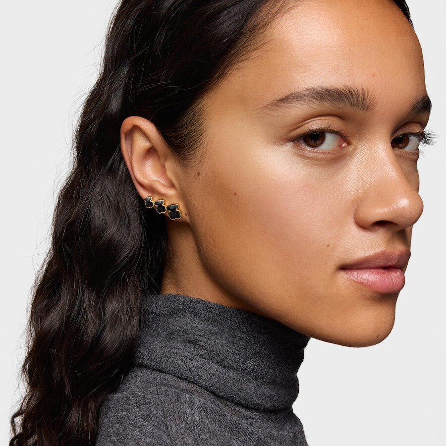 ohrringe „climber aus 18-karätigem gold über silber mit onyx-bärenmotiven tous icon color