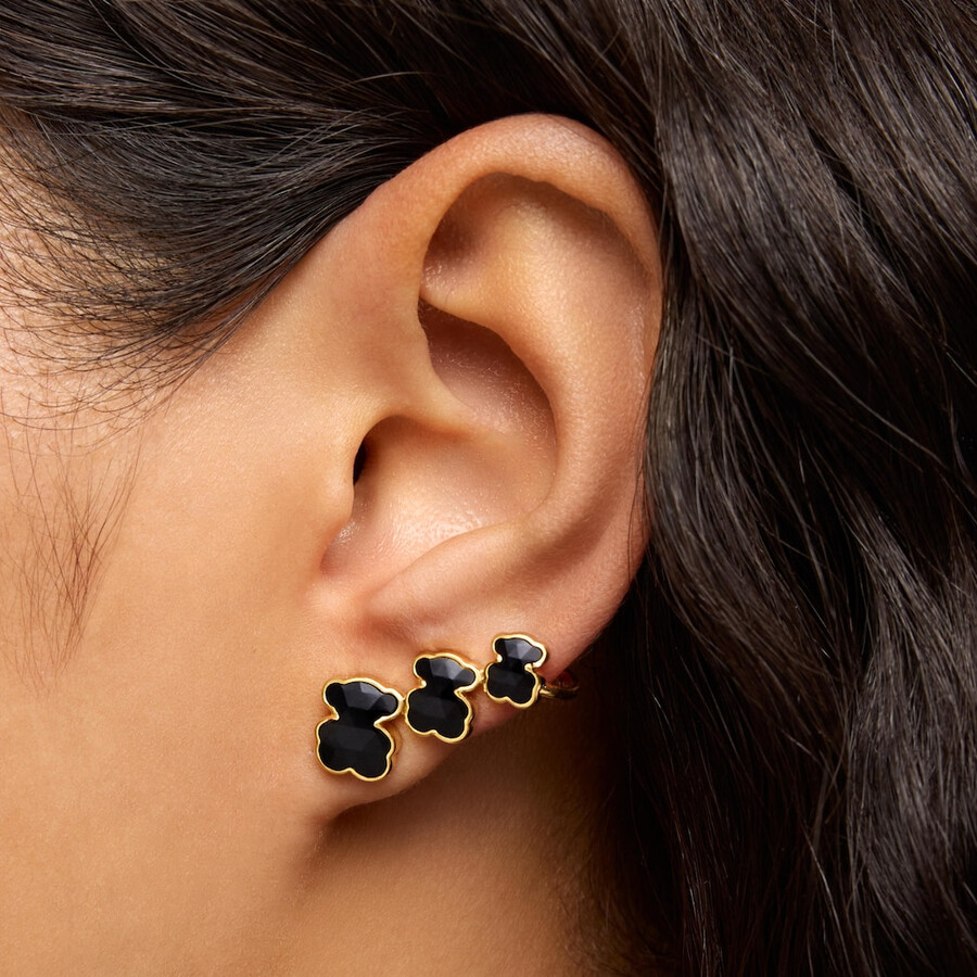ohrringe „climber aus 18-karätigem gold über silber mit onyx-bärenmotiven tous icon color
