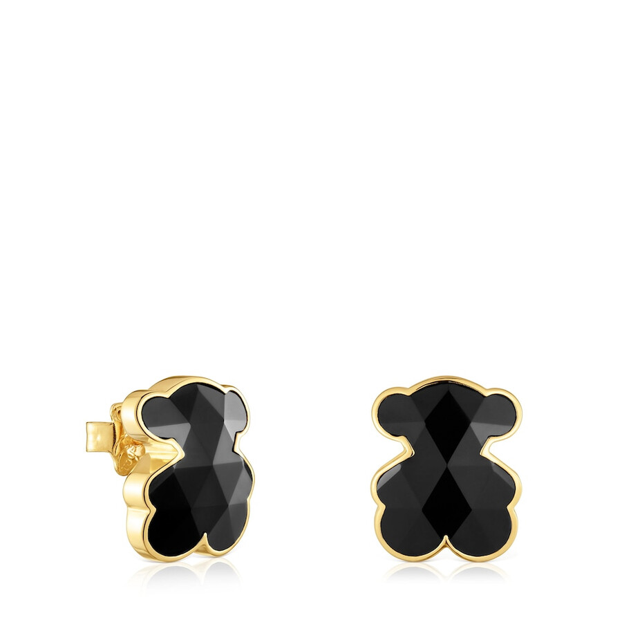16 mm große bärenohrringe aus 18-karätig vergoldetem silber mit onyx tous icon color