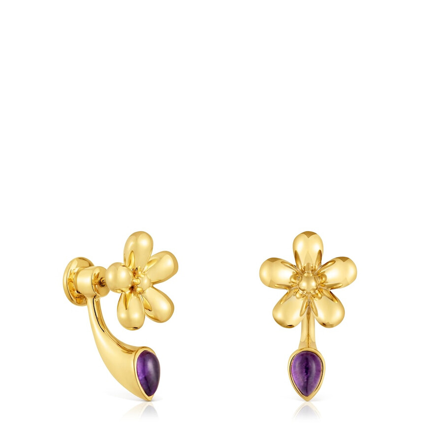 blumenohrringe mit 18-karätiger vergoldung auf silber und amethyst-gänseblümchen