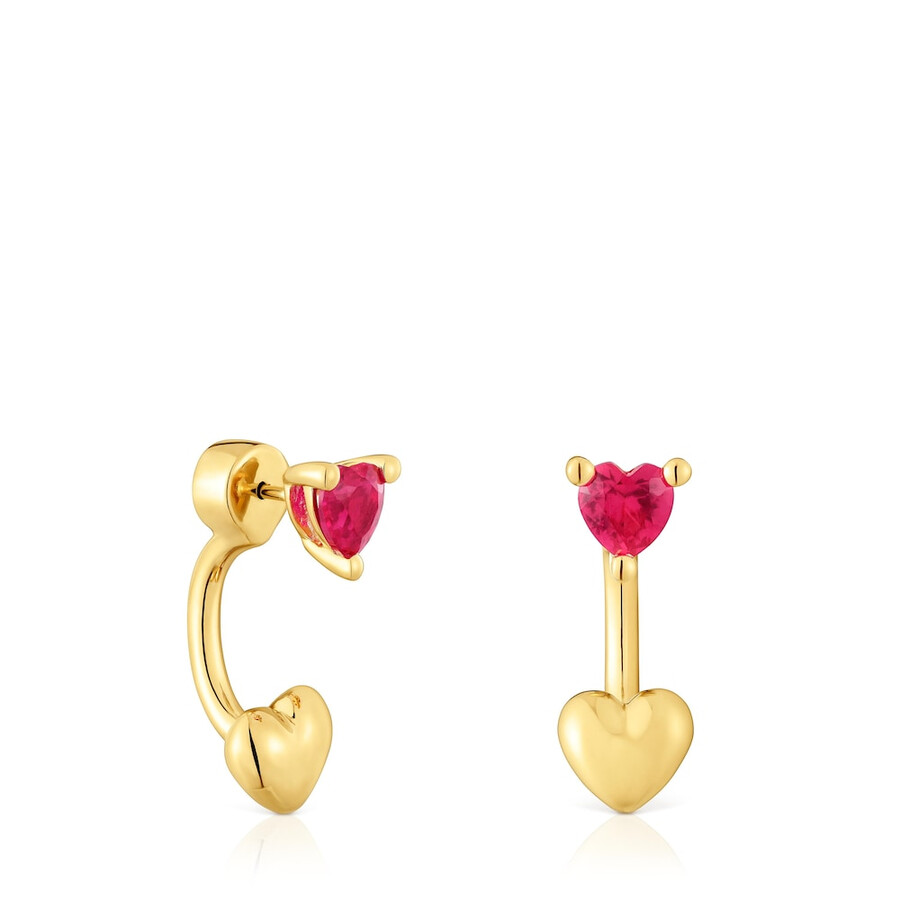 kurze ohrringe aus 18-karätigem gold über silber mit im labor gezüchtetem rubin „garden of love lgg