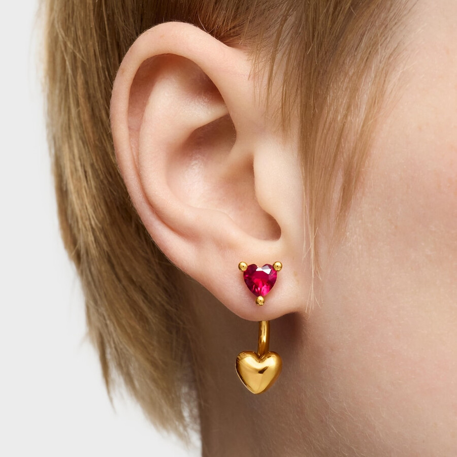 kurze ohrringe aus 18-karätigem gold über silber mit im labor gezüchtetem rubin „garden of love lgg