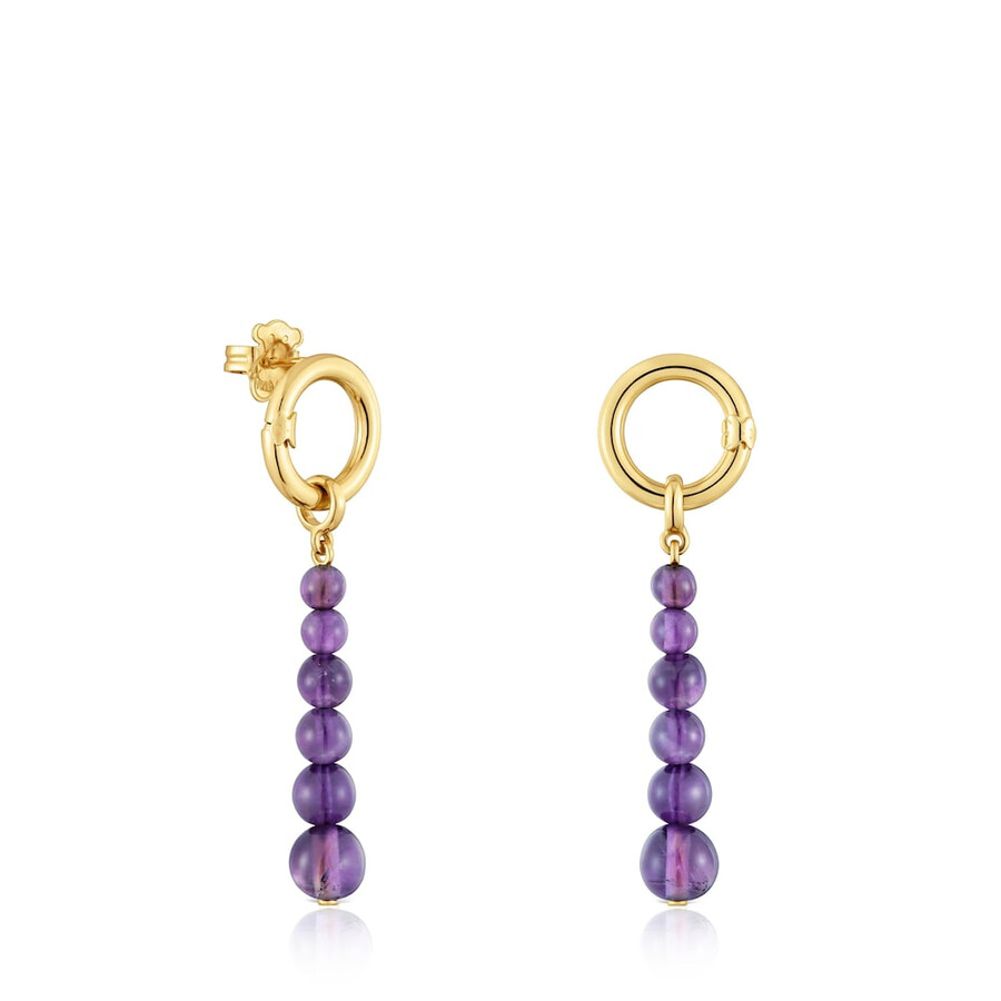 lange ohrringe mit 18-karätiger vergoldung über silber und amethyst.