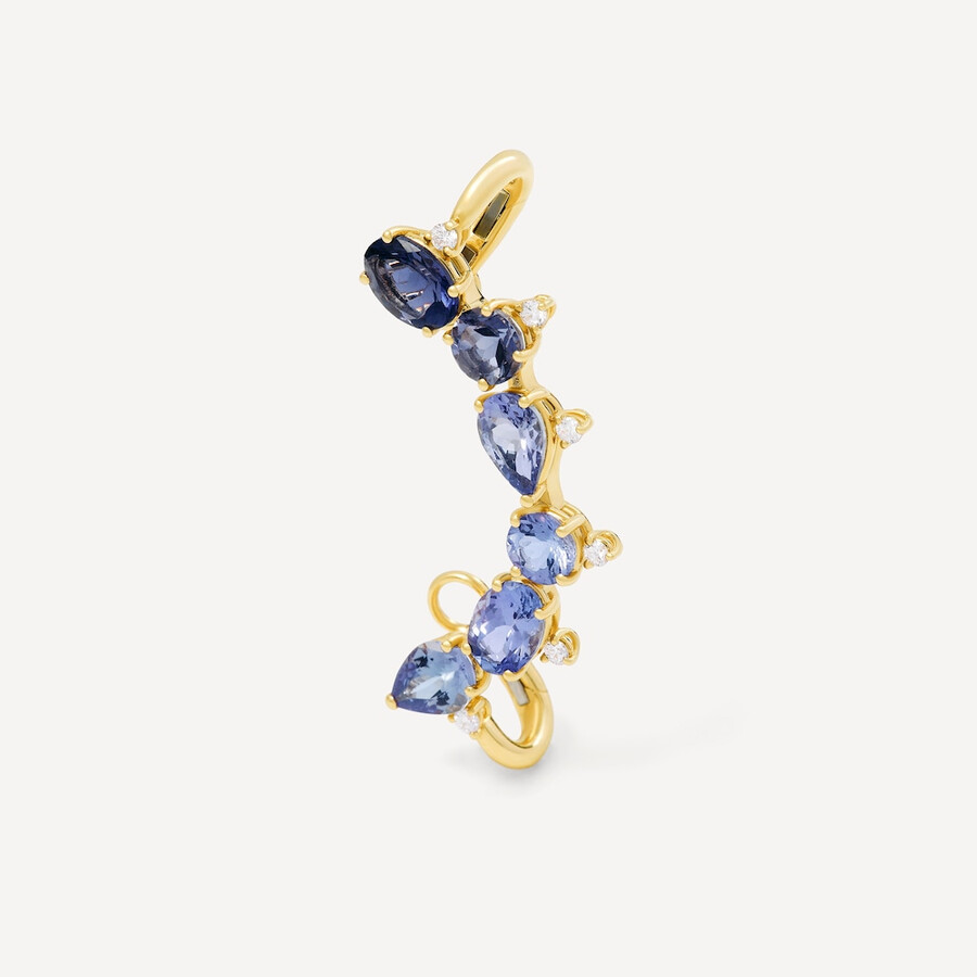 goldener ohrclip mit tansanit iolith und diamanten tous atelier