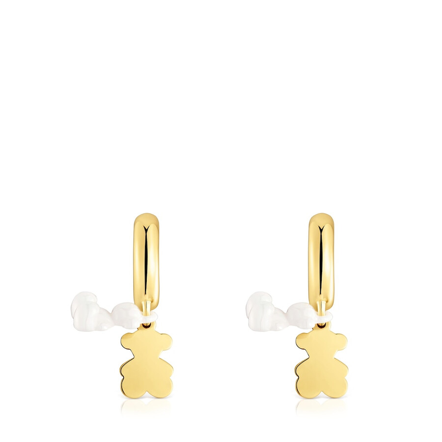 creolen mit 18-karätiger vergoldung auf silber weißer keramik und doppeltem bärenmotiv bold bear.
