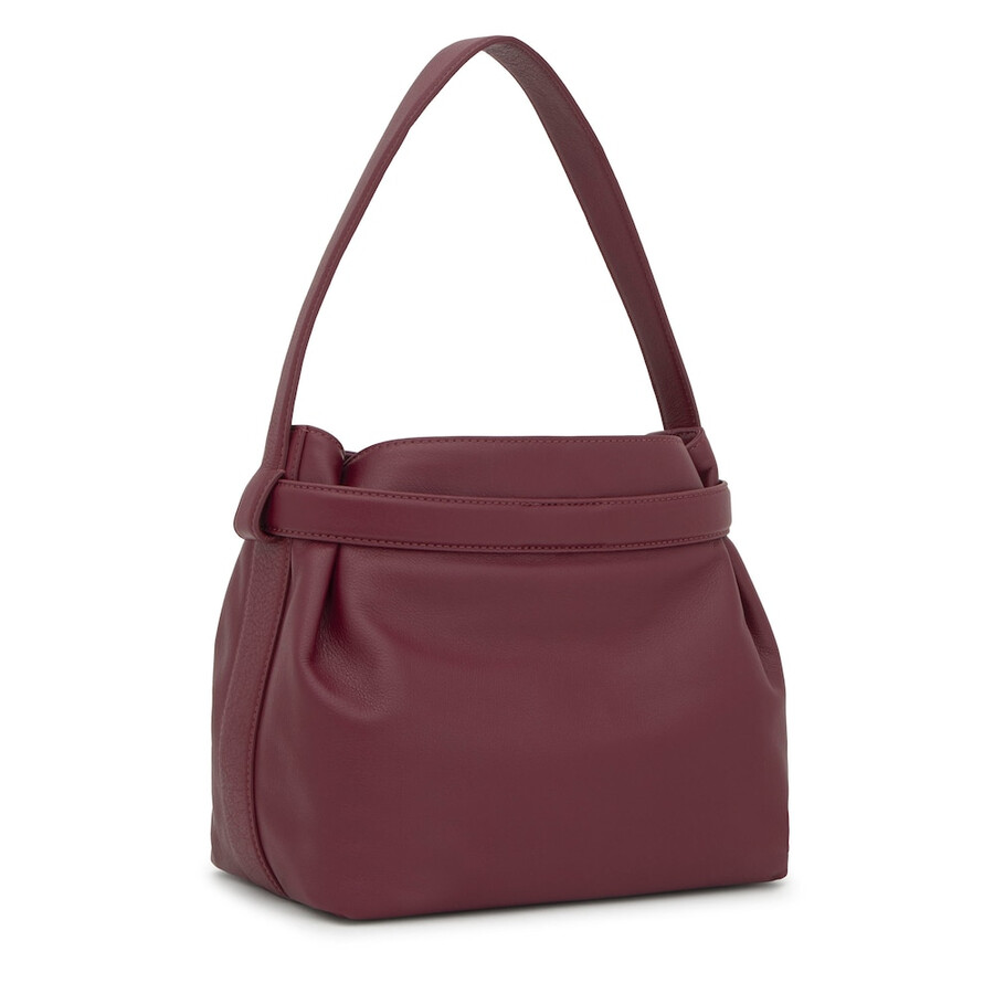 mittelgroße bordeauxrote schultertasche aus leder von tous hold