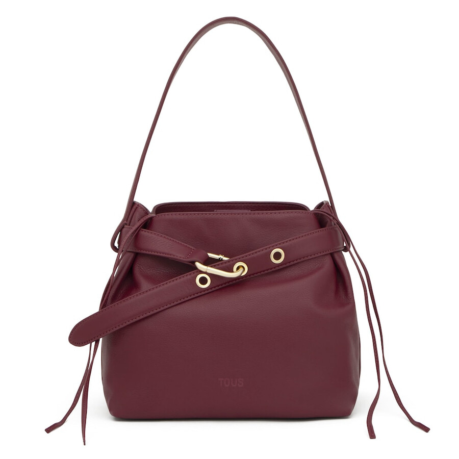 mittelgroße bordeauxrote schultertasche aus leder von tous hold