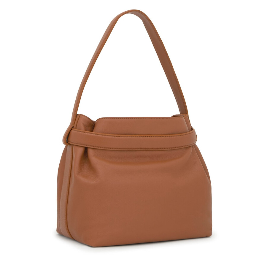 mittelgroße kamelfarbene leder-schultertasche tous hold