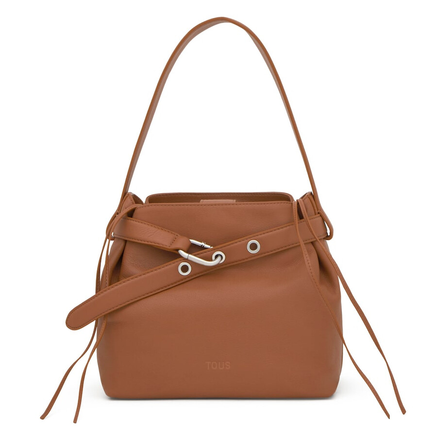 mittelgroße kamelfarbene leder-schultertasche tous hold