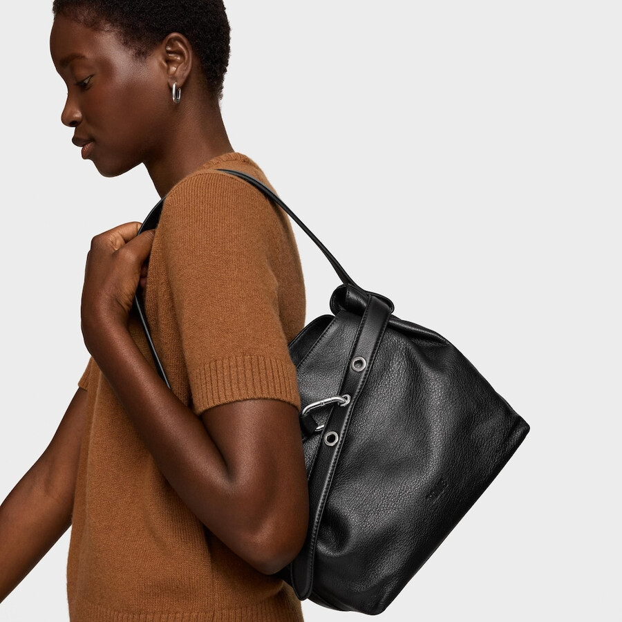 mittelgroße schwarze leder-schultertasche tous hold