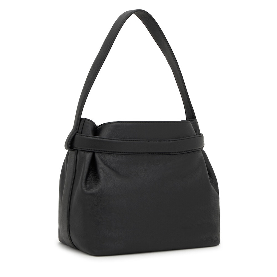 mittelgroße schwarze leder-schultertasche tous hold